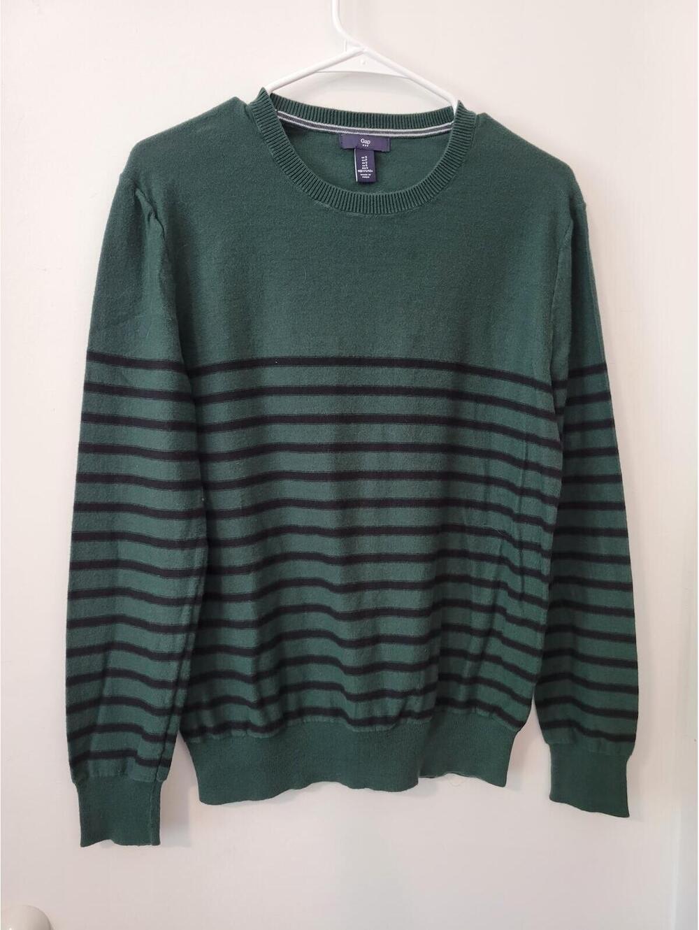 GAP Green and Black Striped Cotton Sweater